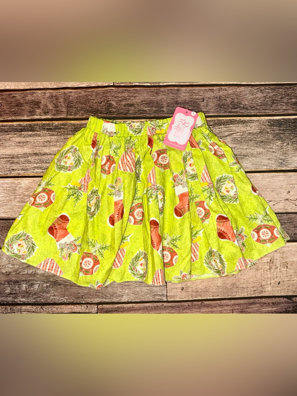 Ricrac & Ruffles Holiday Print Pleated Skirt - Sz 5